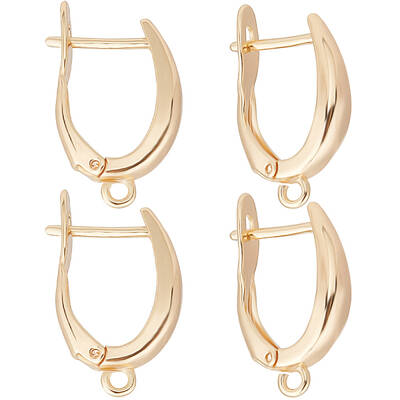 10Pcs Brass Hoop Earring Findings with Latch Back Closure