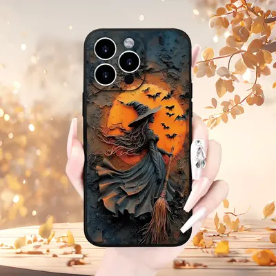 1 unique and fashionable Halloween phone case with witch, skull, ghost, pumpkin and bat patterns, suitable for iPhone 16 Pro ...