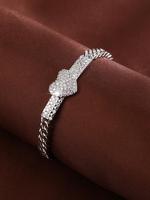 Women's Elegant Artificial Zircon Decorated Heart Shaped Bracelet, Exquisite Trendy Link Bracelet, Fashionable Jewelry for Wo...