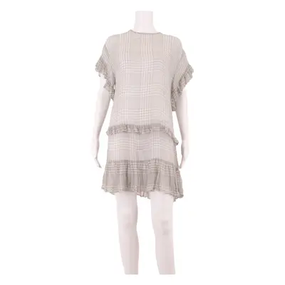 ZIMMERMANN Semi Sheer Womens Shift Dress Grey Silk Check Knee Length ONE SIZE