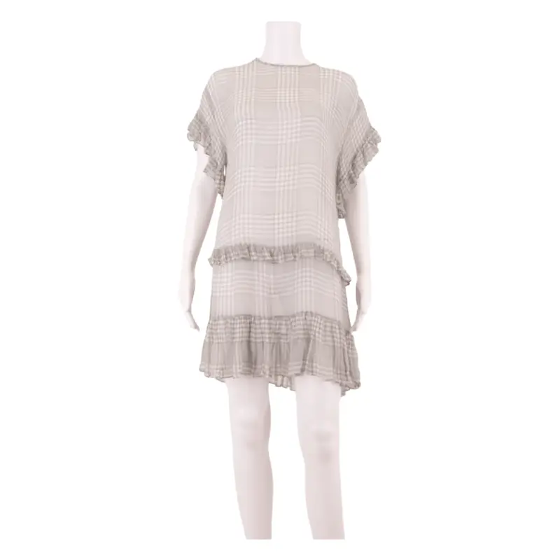 ZIMMERMANN Semi Sheer Womens Shift Dress Grey Silk Check Knee Length ONE SIZE