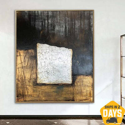 Large Black Canvas Oil Painting Gold Office Decor Black Background Fine Art Painting Black White Canvas Artwork Room Decor | ...