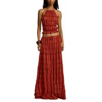 Women Sexy Blackless Halter Cami Top Maxi Skirts Sets Sleeveless Pleated Crop Top Long Tulle Ruffle Skirts Outfits Set