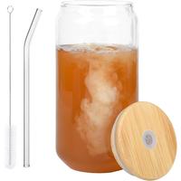 1 Count Set Beer Glass Cup, Iced Coffee Glasses Drinking Glasses cup,Clear Old Fashioned Whiskey Cup with bamboo lid and glas...