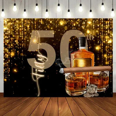 Classic Black Gold Cheers To 50 Birthday Backdrop - Aperturee