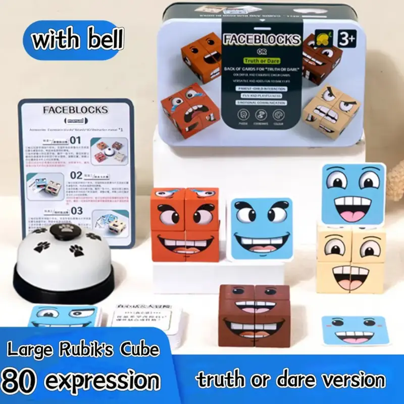 Face-Changing Cube Building Blocks Wooden Expressions Matching Block Puzzle Games  Board Games for Family Night