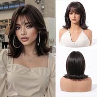 HAIRCUBE C-Suki Short Cute Reverse Bob Glueless Synthetic Wig with Blunt Bangs for Women 2 Shades 12 Inches