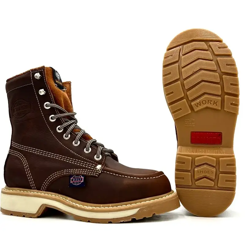 White Wolf 8 Inch Lacer Moc Toe Work Boot WW-955 Grizzly Brown Leather with Goodyear Welt, Oil and Slip Resistant, Anti-Fatig...