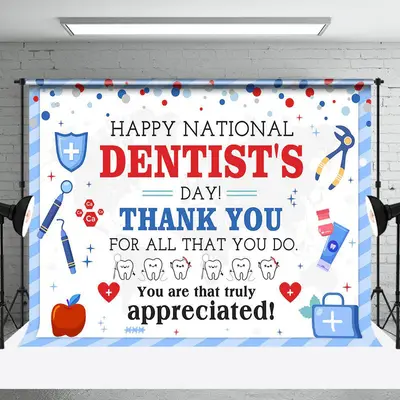 Blue White Dots Happy National Dentists Day Backdrop - Aperturee