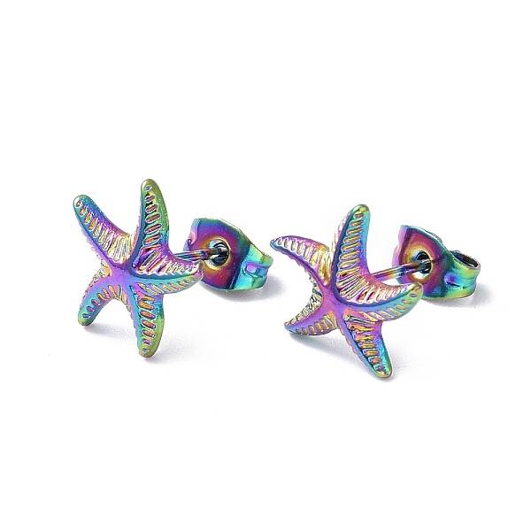 Ion Plating(IP) 304 Stainless Steel Starfish Stud Earrings for Women