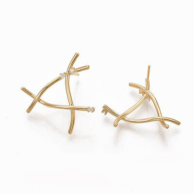 Brass Micro Pave Clear Cubic Zirconia Stud Earrings