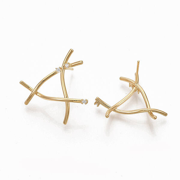 Brass Micro Pave Clear Cubic Zirconia Stud Earrings