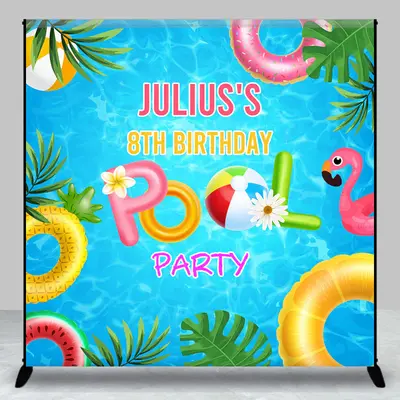 Custom Summer Swimming Pool 8th Birthday Backdrop - Aperturee