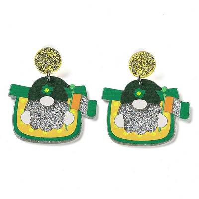 Saint Patrick's Day Sparkling Acrylic Dangle Stud Earrings