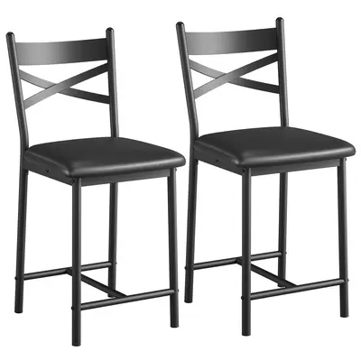 Garvee Bar Stools Set of 2, Counter Height Bar Stools with X Back and Thick Cushion, PU Leather, Metal Barstools for Kitchen ...