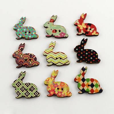 2-Hole Bunny Printed Wooden Buttons