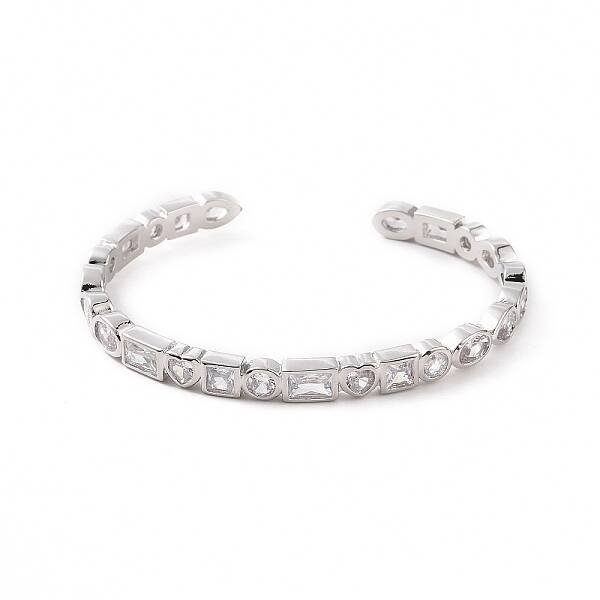 Cubic Zirconia Heart & Rectangle Open Cuff Bangle