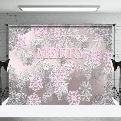 Ice Surface Pink Sliver Snowflake Christmas Backdrop - Aperturee