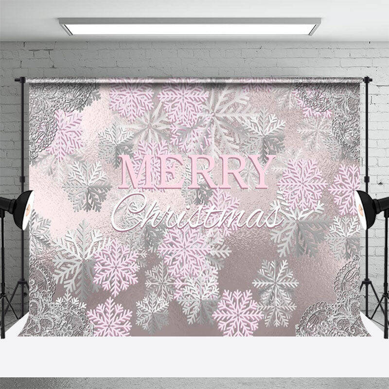 Ice Surface Pink Sliver Snowflake Christmas Backdrop - Aperturee