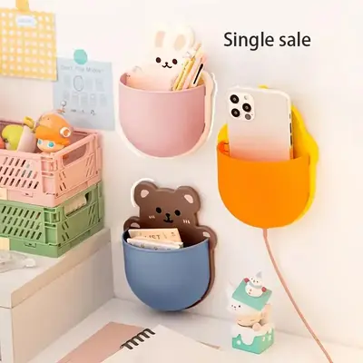 Wall Mounted Pen Holder, 1 Count Remote Control Holder, Random Color Cartoon Wall Mount Phone Holder