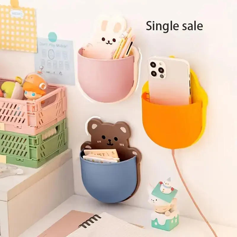Wall Mounted Pen Holder, 1 Count Remote Control Holder, Random Color Cartoon Wall Mount Phone Holder