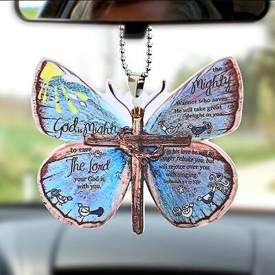 Colorful Butterfly Faith Jesus Cross Acrylic Pendant Decoration