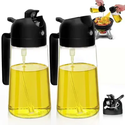 Oil Sprayer for Cooking 2pcs,2 in 1 Oil Dispenser and Oil Sprayer Kitchen Gadgets-16oz Glass Oil Spray Bottle,Mist Olive Oil ...
