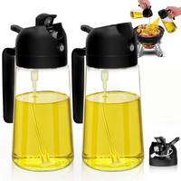 Oil Sprayer for Cooking 2pcs,2 in 1 Oil Dispenser and Oil Sprayer Kitchen Gadgets-16oz Glass Oil Spray Bottle,Mist Olive Oil ...