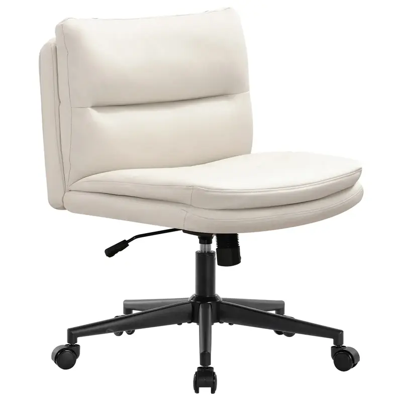 Armless Desk Chair Thickened Cushion Office Chair PU Padded Wide Seat Home Office Chairs, Mid Back Cute Computer Chair Swivel...