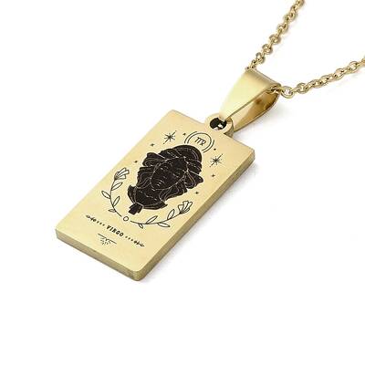 304 Stainless Steel Black Enamel Rectangle with Constellation Pendant Necklaces