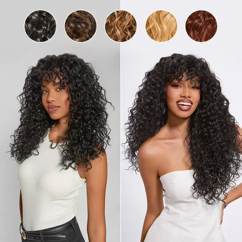 [Blend] Frodio Veralux™ Blend Human Hair Curly Wig With Bangs- Effortless Shaggy Waves Big Hair Curly Hair Wig Ready To Wea...