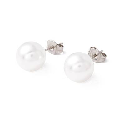 6 Pair Shell Pearl Round Ball Stud Earrings