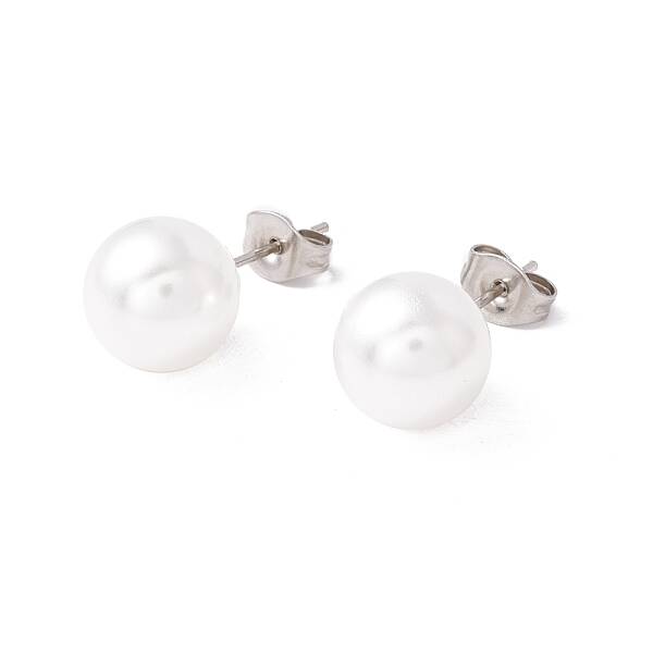 6 Pair Shell Pearl Round Ball Stud Earrings