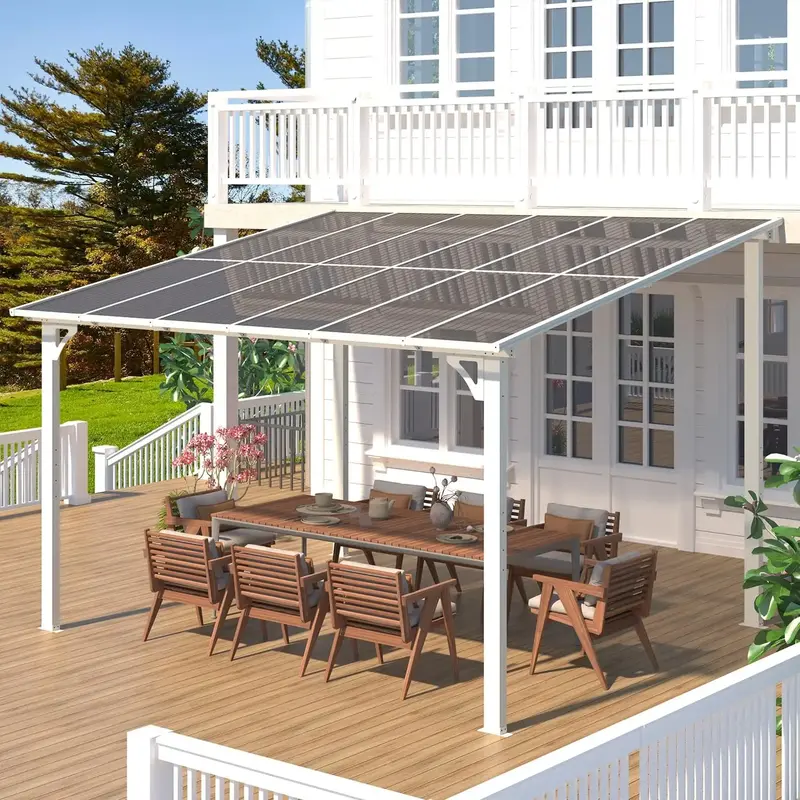 AECOJOY Pergola Gazebo, Large Wall Mounted Pergolas and Gazebos on Clearance, Outdoor Patio Lean to Hard Top Gazebo Metal Awn...