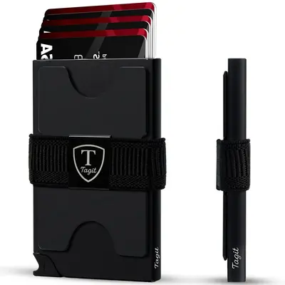 Ultimate Slim RFID Blocking Wallet for Men – Minimalist Metal Card Holder with Pop-Up Case, Cash Strap, Expandable Backplat...