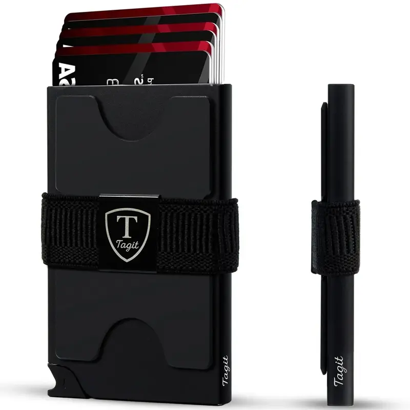 Ultimate Slim RFID Blocking Wallet for Men – Minimalist Metal Card Holder with Pop-Up Case, Cash Strap, Expandable Backplat...