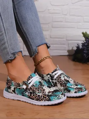 Summer 2024 Fashion Colorblock Leopard Print Low Top Sneakers, Casual Comfortable Slip on Shoes, for Work & Daily Wear, Girl'...