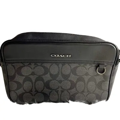 Pre-owned COACH PVC Crossbody Bags Signature Shoulder Bag Leather Dark Gray Black