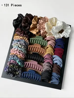 Solid Color Hair Accessories Sets, Simple High Elasticity Durable Strong Pull Hair Ties & Hair Claws, Casual Versatile Hair ...