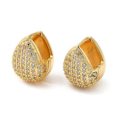 Rack Plating Brass Teardrop Hoop Earrings with Cubic Zirconia