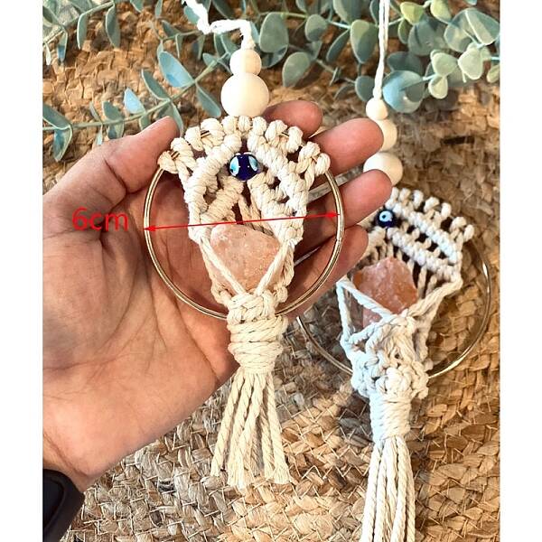 Handmade Macrame Jute Cord with Glass Evil Eye Tassel Car Hanging Ornament
