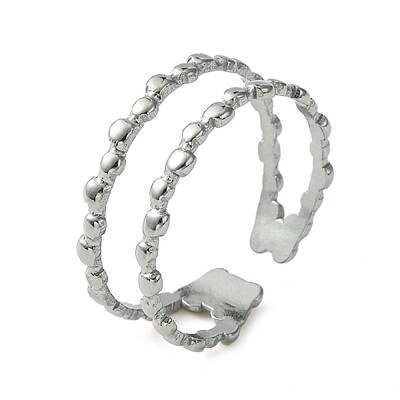 Non-Tarnish 304 Stainless Steel Double Lines Open Cuff Ring