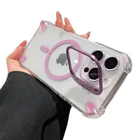 Transparent Magnetic Lens Holder Phone Case Four Corners Airbag Shockproof With Lens Film For iphone16/15/14/13/12 promax pho...