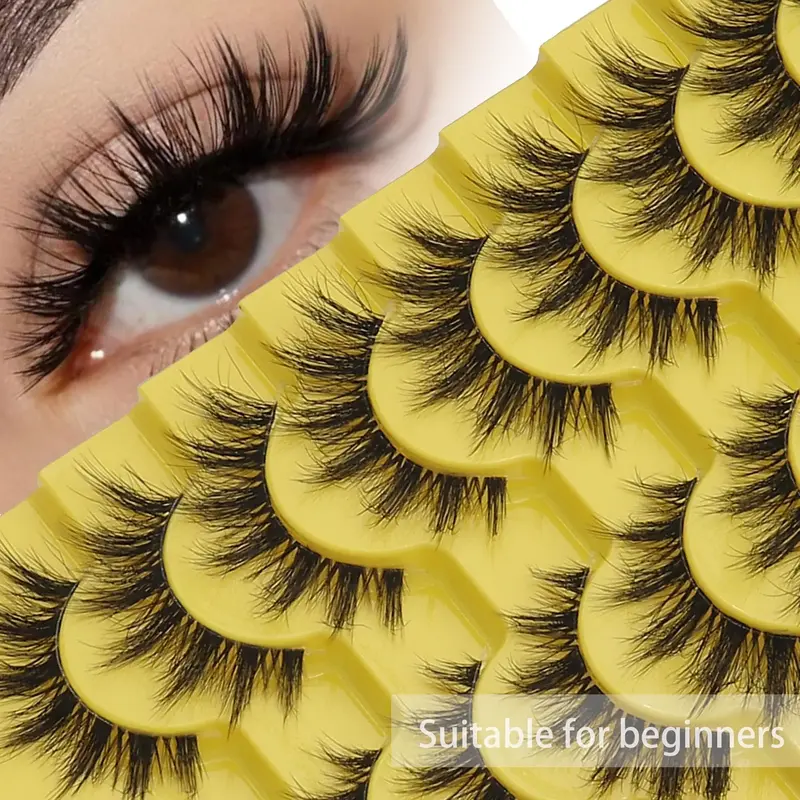 3D Natural Look False Eyelashes for Eyelash Extensions, 10 Pairs Wispy Faux Cluster Lashes, Volumized False Eyelashes for Wom...