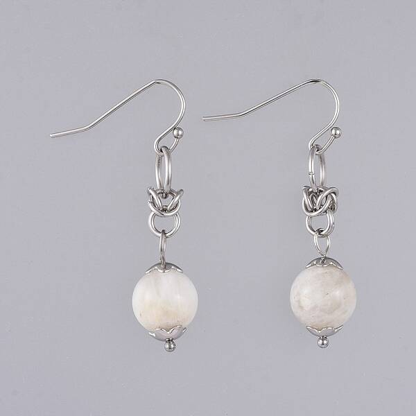 Natural White Moonstone Dangle Earrings