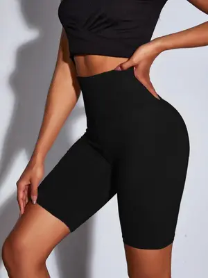 Women's Solid High Waist Biker Shorts, Tummy Control Butt Lift Cycling Shorts, Summer Sports Shorts Leggings, Women's Sportsw...