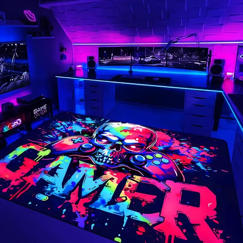 Gamepad Pattern Flannel Carpet, 1 Count Fluorescent Soft and Comfortable Area Carpet, Floor Carpet for Home Entrance, Kitchen...