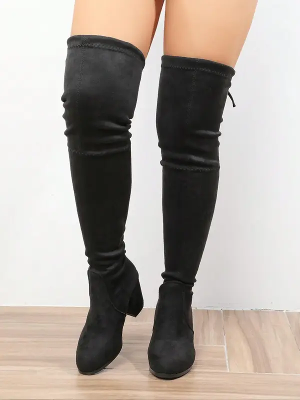 Women's Punk Over-the-knee Sock Black Boots, New Stylish Comfort Pointed Toe High Heel Boots for Girl, Casual Trendy Boots fo...