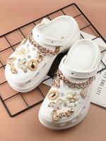 14pcs Casual Fashionable Rhinestone & Letter Decorated Shoes Decorations, Chain & Bowknot Design Shoes Charm for Vented Clog...