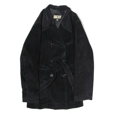 THE OUTER EDGE Womens Trench Coat Black Leather Suede 90s M